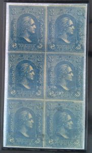 Scott #79-E8a - 3c Blue - Loewenberg Decalcomania - Block of 6 - ESSAY