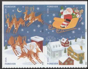 US 4712-4715 4715a Holiday Santa & Sleigh forever block (4 stamps) MNH 2012 