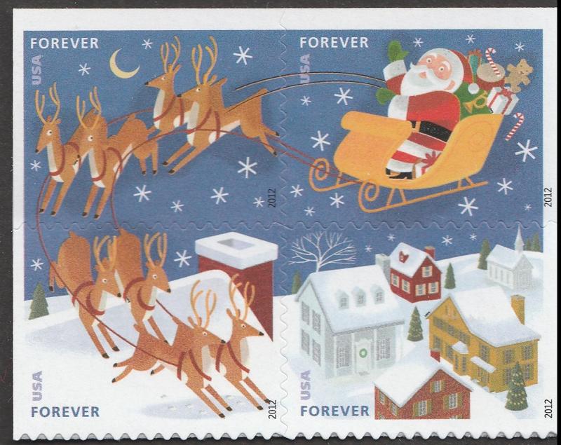 US 4712-4715 4715a Holiday Santa & Sleigh forever block set (4 stamps) MNH 2012