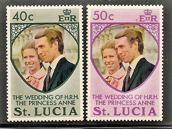 St.Lucia  349-50 Mint OG 1973 Princess Anne's Wedding