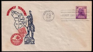 1938 Northwest Territory Sc 837-5 FDC with Aubry cachet, Marietta OH