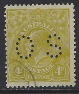 Australia, Scott #OB73, 4p King George V Official, Wmk 203, Used