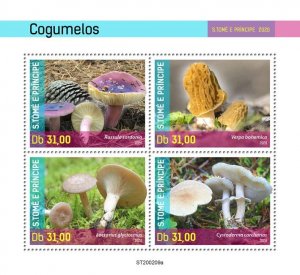 SAO TOME - 2020 - Mushrooms - Perf 4v Sheet - Mint Never Hinged