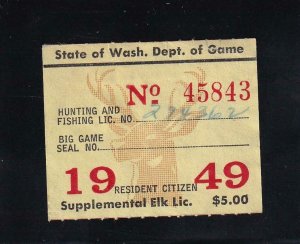 1949 WA State: Resident Supplement Elk Stamp, Wooten #5 (43602)