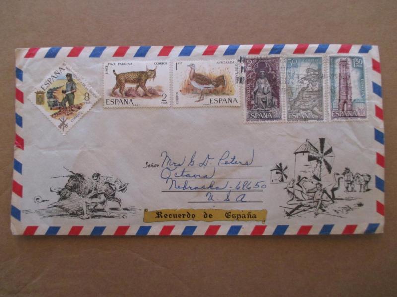 Est 1960s Spain to USA Cover - Animals, Map Stamps (XX108)