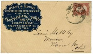 1850's New York, NY cancel on blue CAMEO cover for Hyatt & Mount, 3c type IV