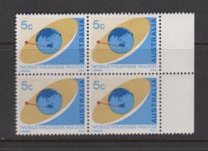 Australia 1968 World Weather Watch Sc#431 Mint Block of 4