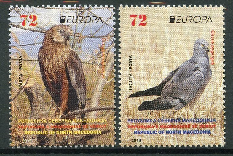 North Macedonia 2019 MNH Birds Harriers Europa 2v Set Birds of Prey on Stamps