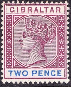 GIBRALTAR 1898 SG41 2d Purple & Ultramarine Cat £28 Mint Hinged