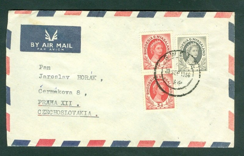 Rhodesia & Nyasaland 1956. Cover Elizabeth II.Sc# 2x 144+149. Adr:Czechoslovakia 