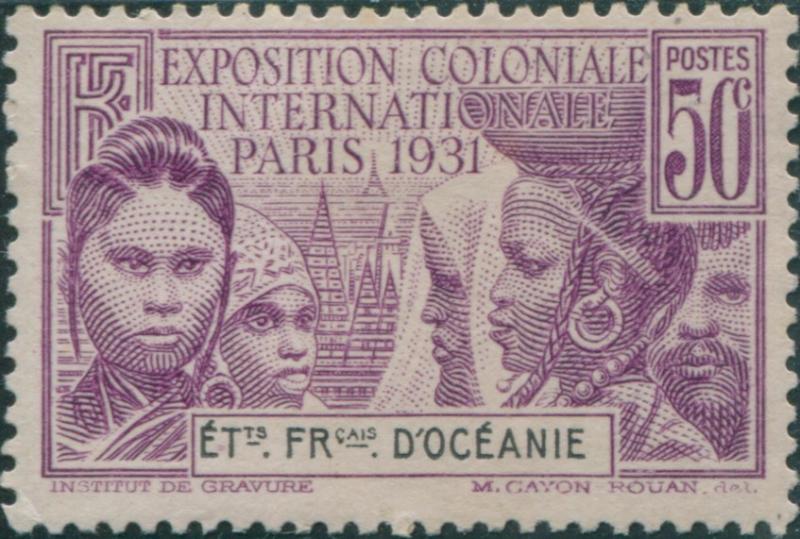 French Oceania 1931 SG80 50c black and mauve Colonial Exhibition MLH