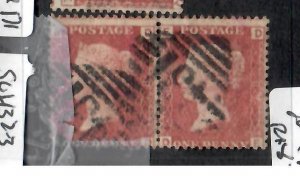 GREAT BRITAIN QV 1D RED PERF SC33   SG 43 PLATE 84  PAIR  VFU  PP0612H