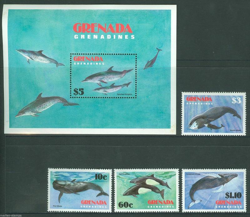 GRENADA GRENADINES WHALES SC#529/33 MINT NEVER HINGED AS SHOWN 