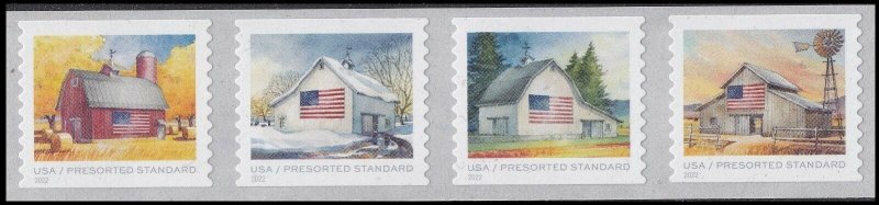 US 5684-5687 5687a Flags on Barns presorted standard 10c coil strip (4) MNH 2022