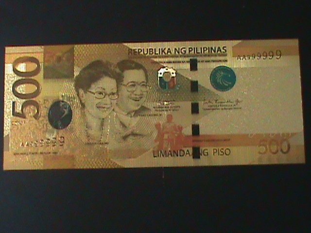 ​PHILIPPINES-2019-24 KARAT GOLD REPLICA $500 PESO BANK NOTE-WITH CERIFICATE VF
