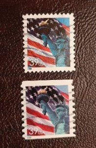 US Scott # 3978, 3985; Two used 39c Flag and Liberty, 2006; VF centering