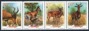 Mozambique 1145 ad strip, MNH. Mi 1231-1234. WWF 1991. Alcelaphus Lichtensteini.