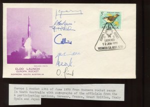 AUSTRALIA ELDO LAUNCH EUROPA ROCKET 1970 CACHETED COVER AUTOGRAPHED (lv 795)