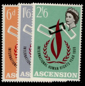 ASCENSION QEII SG110-112, 1968 Human rights year ser, NH MINT.