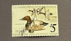 RW42, 1975 $5.00 Canvasbacks, Used, CV $18.00