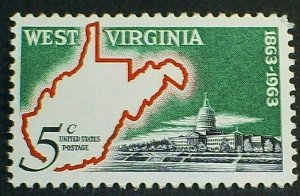 U.S. Scott 1232- West Virginia Statehood, Map & Capitol- MNH OG F-VF 1963