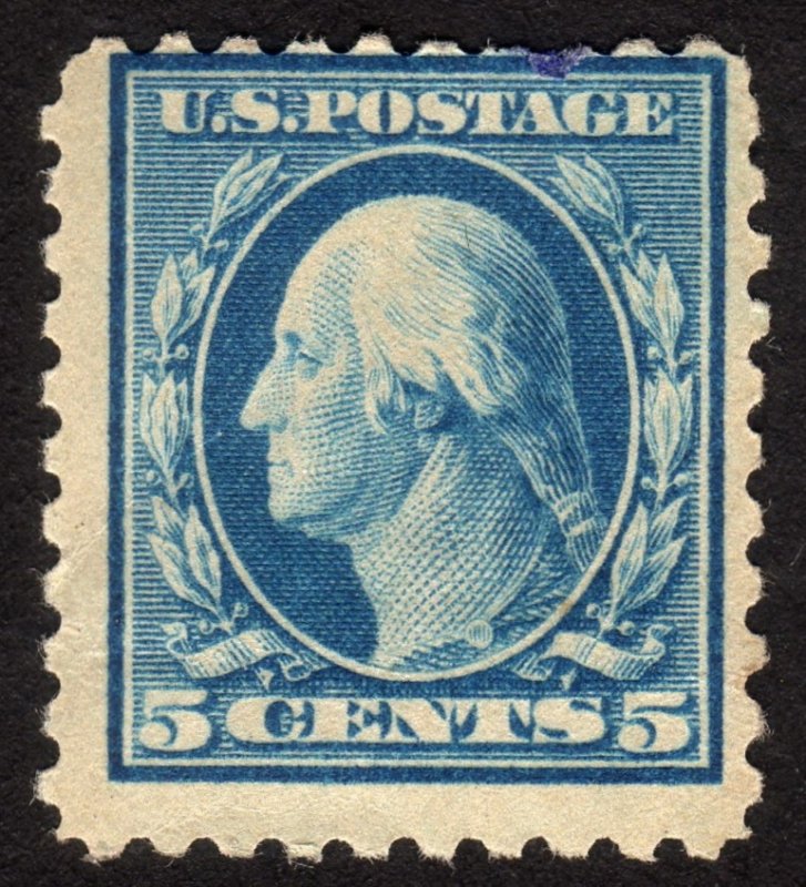 1914, US 5c, Washington, MH, crease, Sc 428