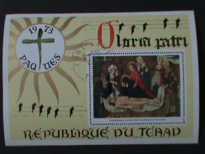 CHAD-1973-EASTER EDITION-CHRIST-CTO S/S VF-FANCY CANCEL-HARD TO FIND CTO SHEET