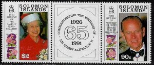 Solomon Is #689a MNH Pair Plus label - Elizabeth and Philip Birthdays (c)