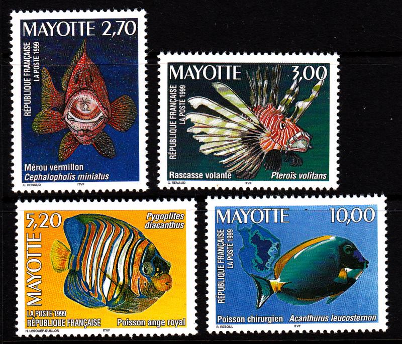 Mayotte MNH Scott #121-#124 Set of 4 Fish: Merou vermillon, Rascasse volante,...