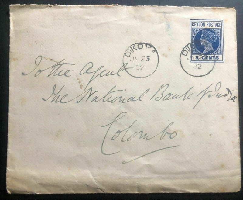 1902 Dikoya Ceylon Postal Stationery Cover To Colombo