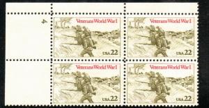 ALLY'S STAMPS US Plate Block Scott #2154 22c World War I Vets [4] MNH OG [STK]