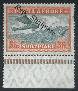 Albania 3fr 1927 airmail Michel 150 MNH with tab