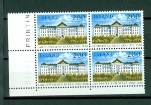 Iceland. 1980 Hospital 200 Aur. Plate # 019849. Block of 4,Mnh. Scott# 538.