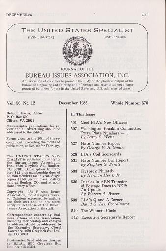 The United States Specialist Vol. 56 No. 12 - December 1985