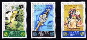 St.Kitts-Nevis 1977 Sc#332/334 QUEEN PLANTING TREE-SILVER JUBILEE Set (3) MNH