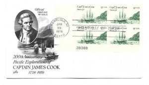 1733 Captain James Cook Hawaii ArtCraft plate block Honolulu, HI FDC