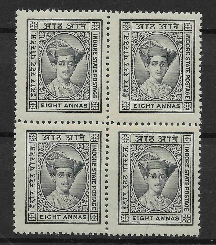 INDIA-INDORE SG27 1927 8a SLATE-GREY BLOCK OF 4 MNH