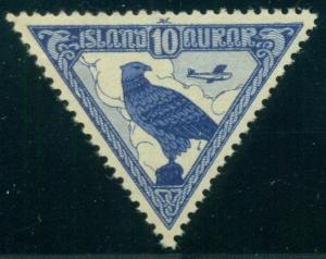 ICELAND #C3 (188) 10aur Triangle Airmail, og, LH, VF, Scott $25.00