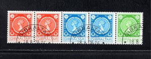 Gibraltar #275a  VF, Used, Elizabeth II, Strip of 5 Coil, CV $5.00 ..... 2440197