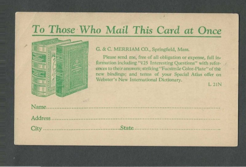Ca 1929 Postal Card Springfield Ma Houghton Muffin Co Adv The 1929 Atlas