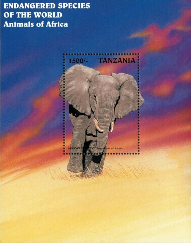 Tanzania 1997 - Endangered African Animals, Elephant - Souvenir Sheet - 1636 MNH 