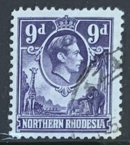 NORTHERN RHODESIA 1938 9d VIOLET  USED SG39