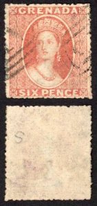 Grenada SG8 6d Dull Rose-red wmk Small Star SIDEWAYS Rough Perf 14 to 16 Cat 225