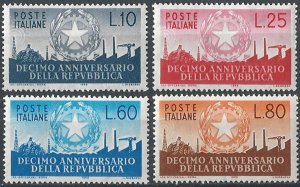 1956 Italia 10° ann. Repubblica 4v. MNH Sass. 798/801