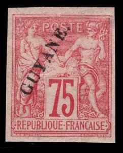 MOMEN: FRENCH GUIANA SC # 16 1892 IMPERF MINT OG H $180 LOT #68890*