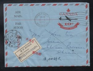 Canada 1965 RETURN TO SENDER Label Air Letter Cover to SIAN China