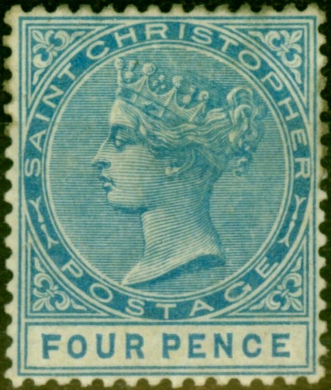 St Christopher 1882 4d Blue SG17 Good Fresh Mtd Mint CV £650