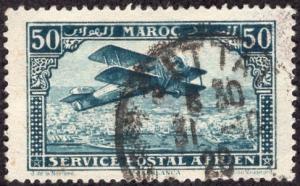 French Morocco C3 - Used - 50c Biplane Over Casablanca (1922) (cv $0.85)