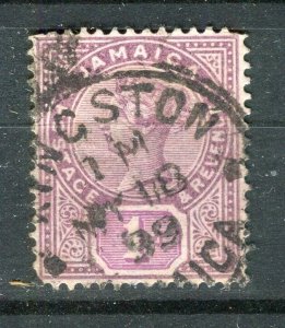 JAMAICA; 1890s early classic Crown CA Wmk. used Shade of 1d. value