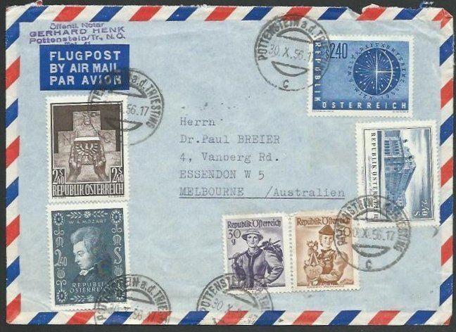 AUSTRIA 1956 airmail cover to Australia - nice franking....................59330